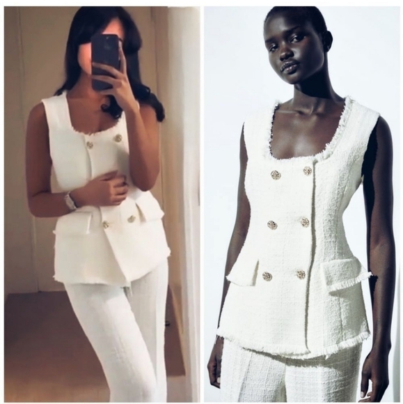 Zara Set 2pc  tweed textured  vest and pants - Picture 3 of 14
